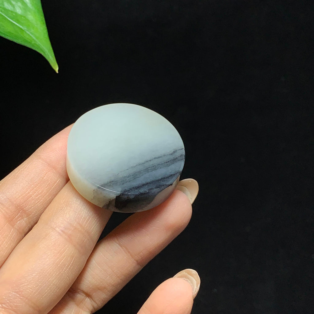 和田籽料青花圆形无事牌挂件（28.7g）