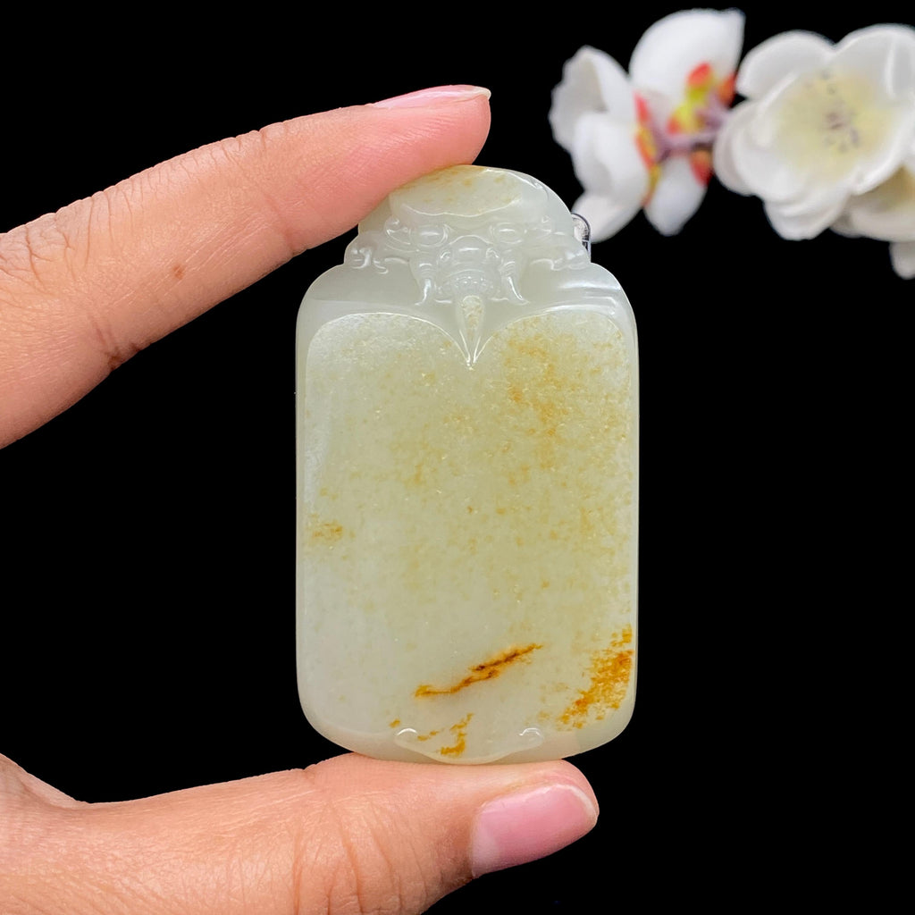 和田玉洒金皮籽料【兽面守护牌】（56g）