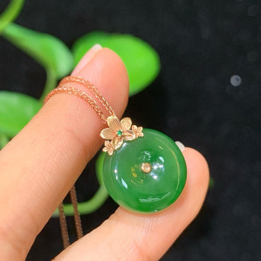 碧玉18k金平安扣吊坠01023193（2.8g）