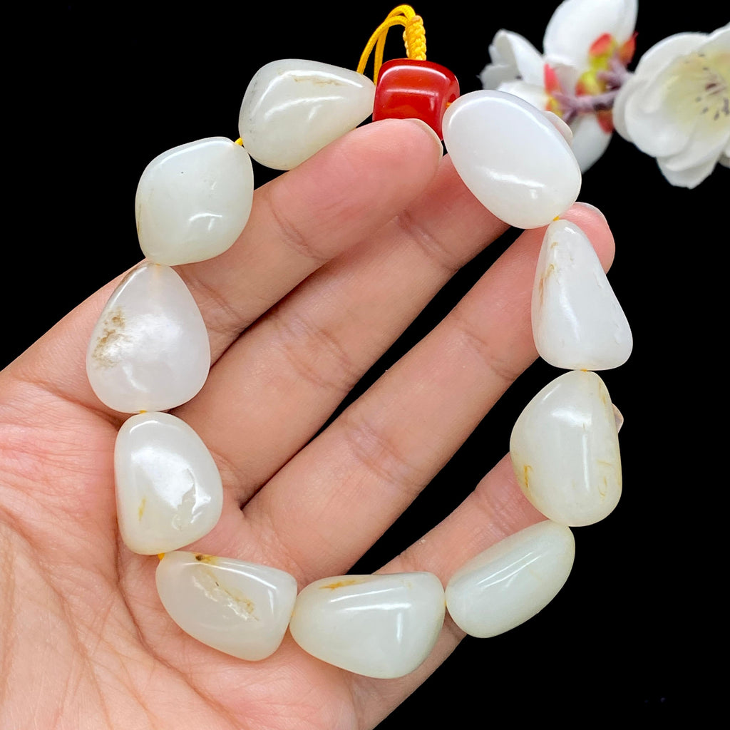 和田玉白玉带洒金皮籽料【精品手串】（72.3g）