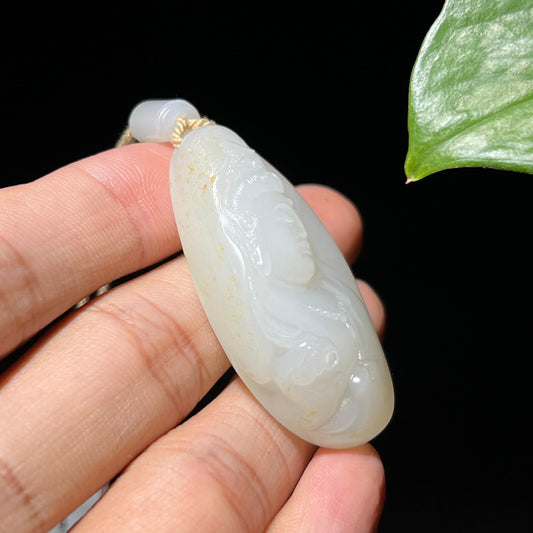 和田玉籽料洒金皮观音挂件（21.4g）