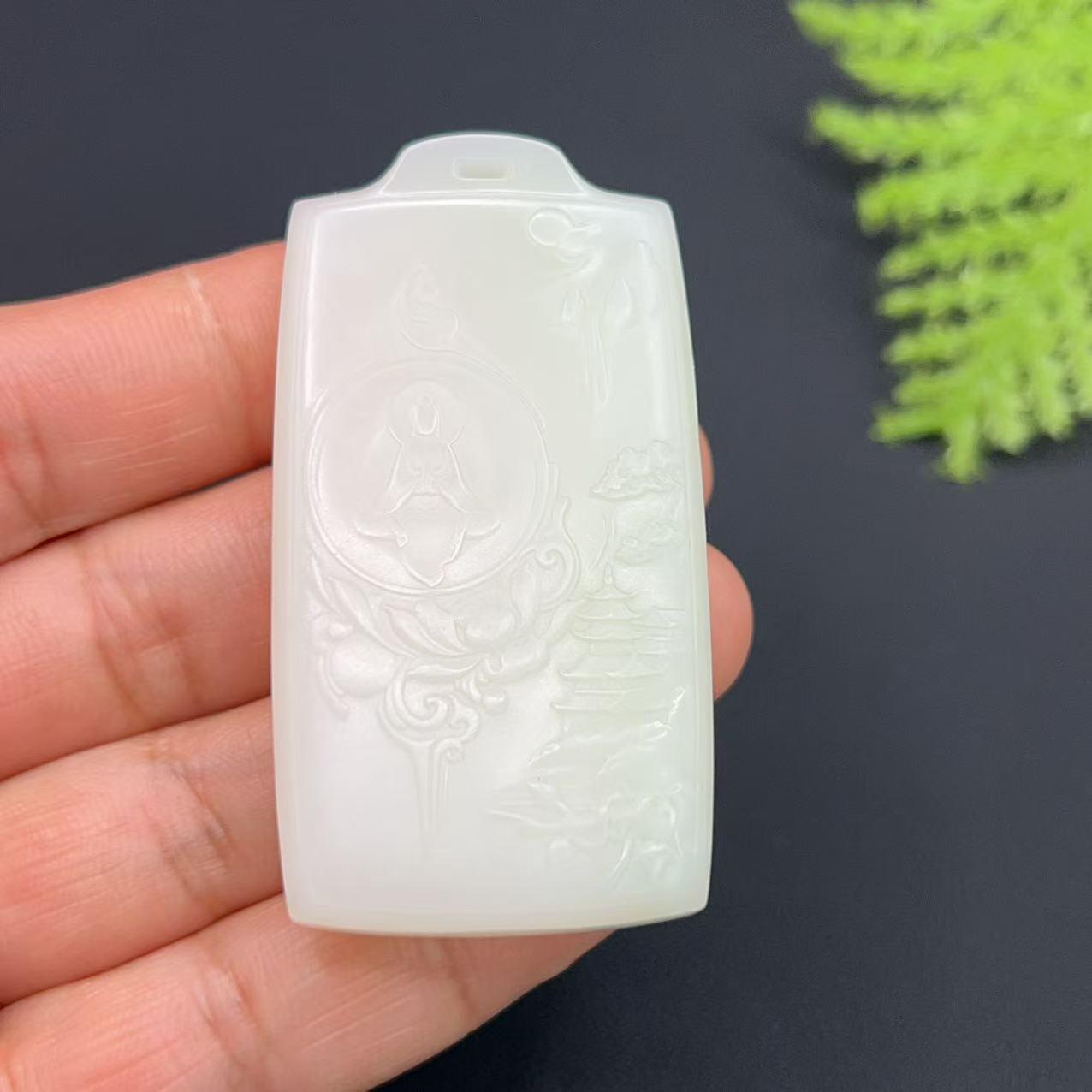 和田玉羊脂白玉观音玉牌（38.0g）