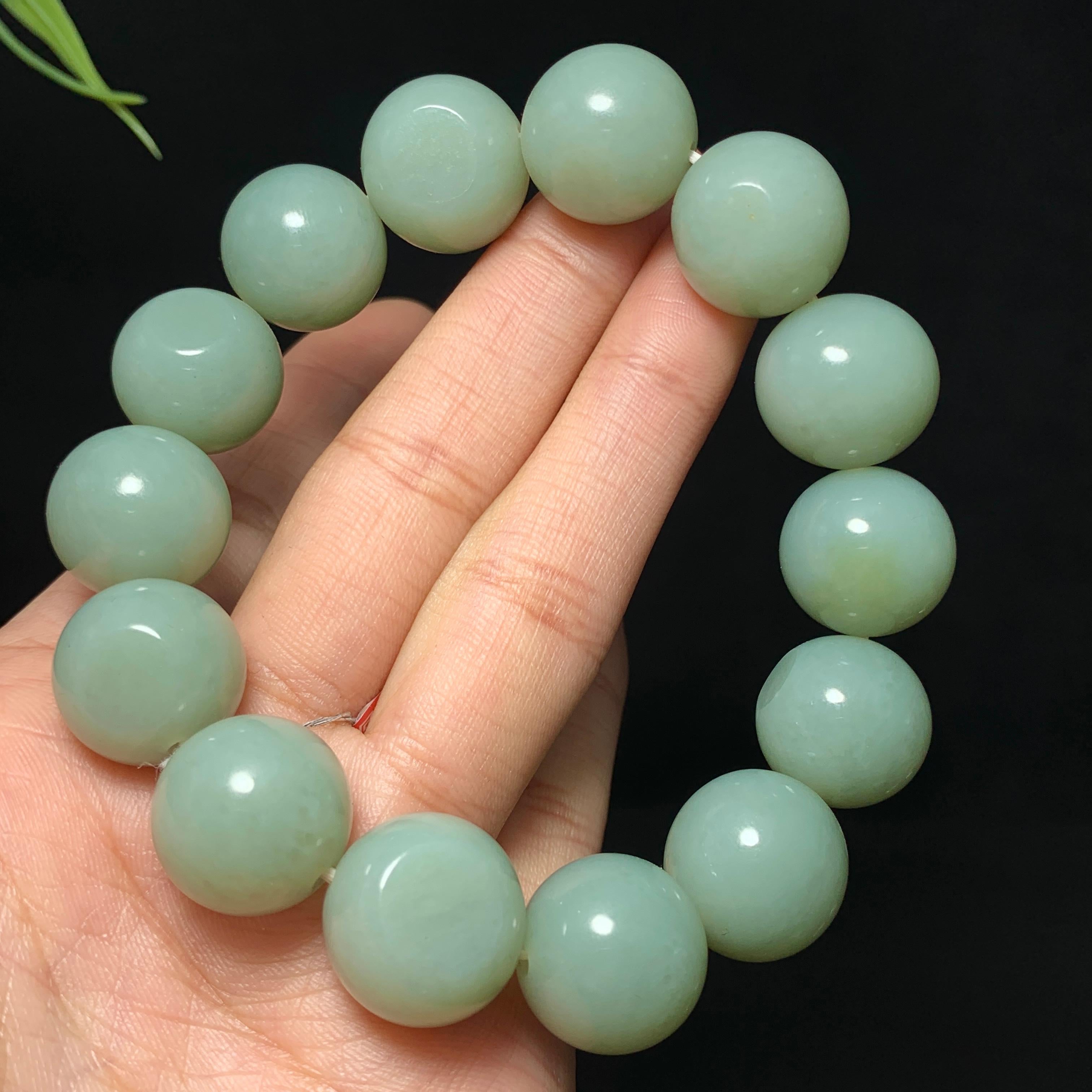 收藏级和田籽料青玉圆珠手串（90.0g）