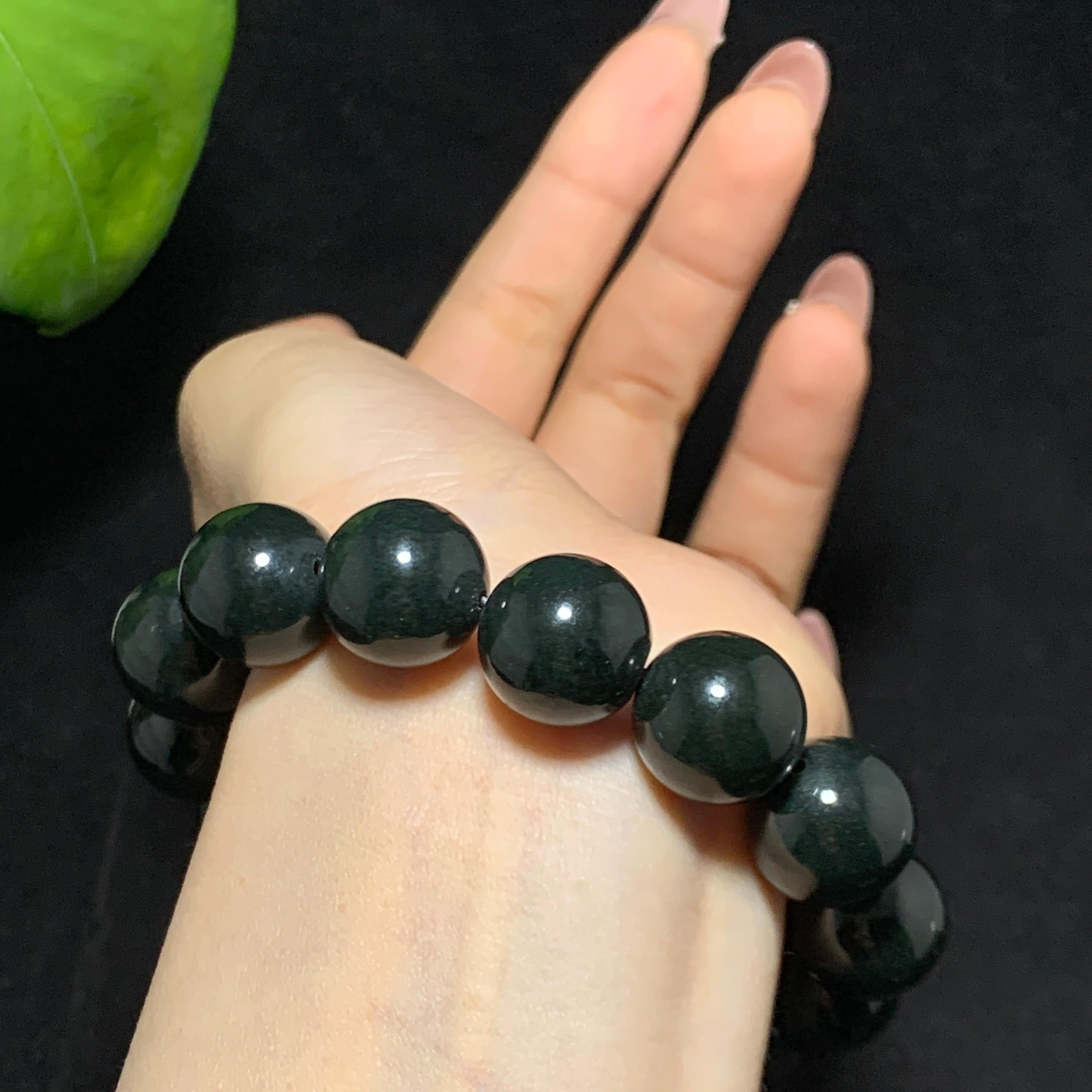 【超值推荐】和田山料黑青圆珠手串（89.3g）