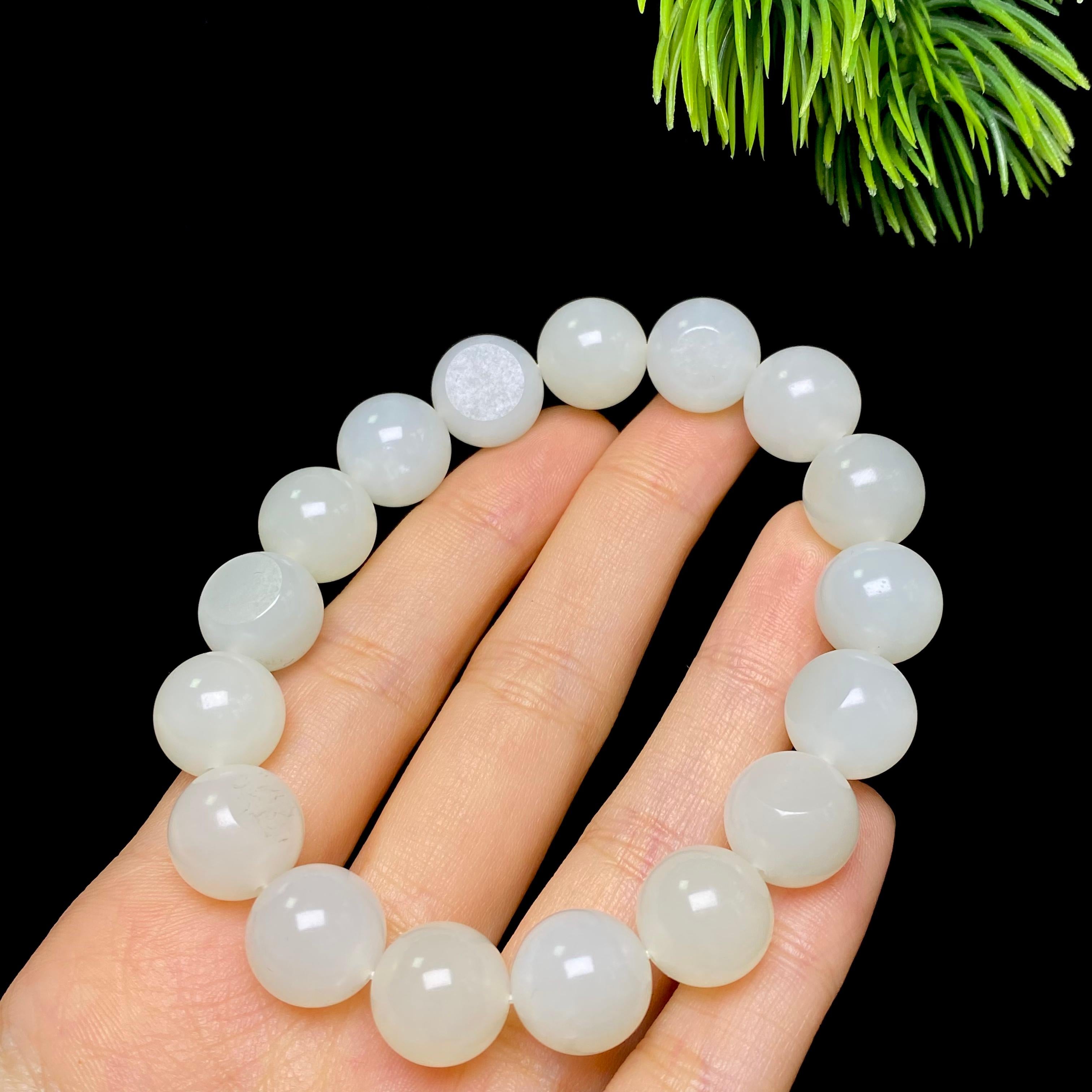 和田玉籽料白玉圆珠手串（45.4g）