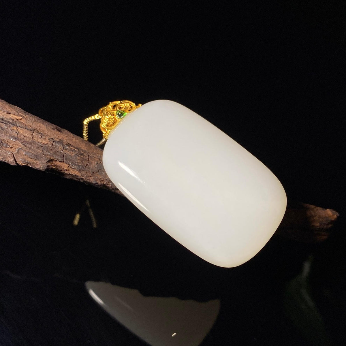 和田玉白玉18k 金镶平安无事牌2609190001（28.9g）