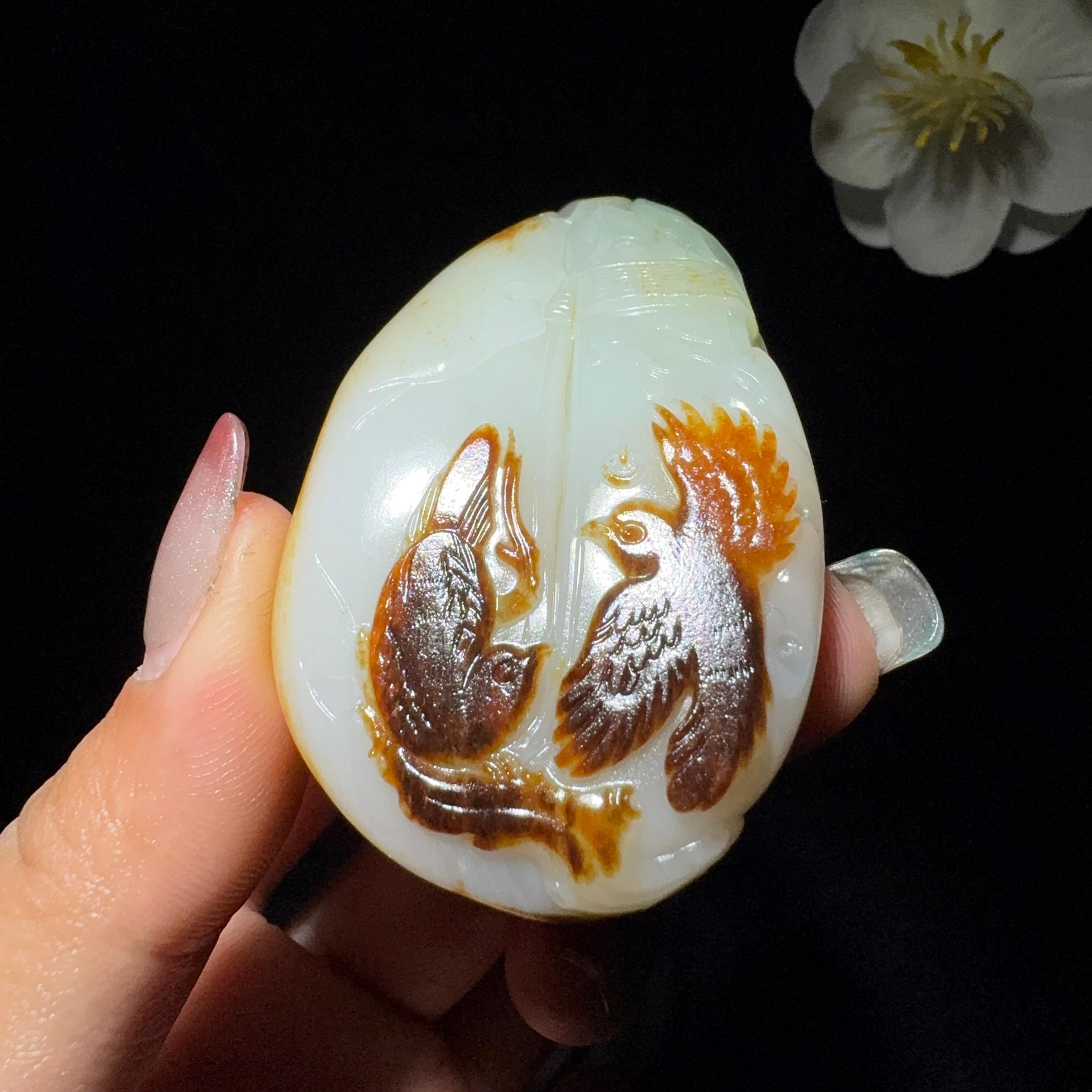 和田玉籽料挂件双喜临门（77.6g）