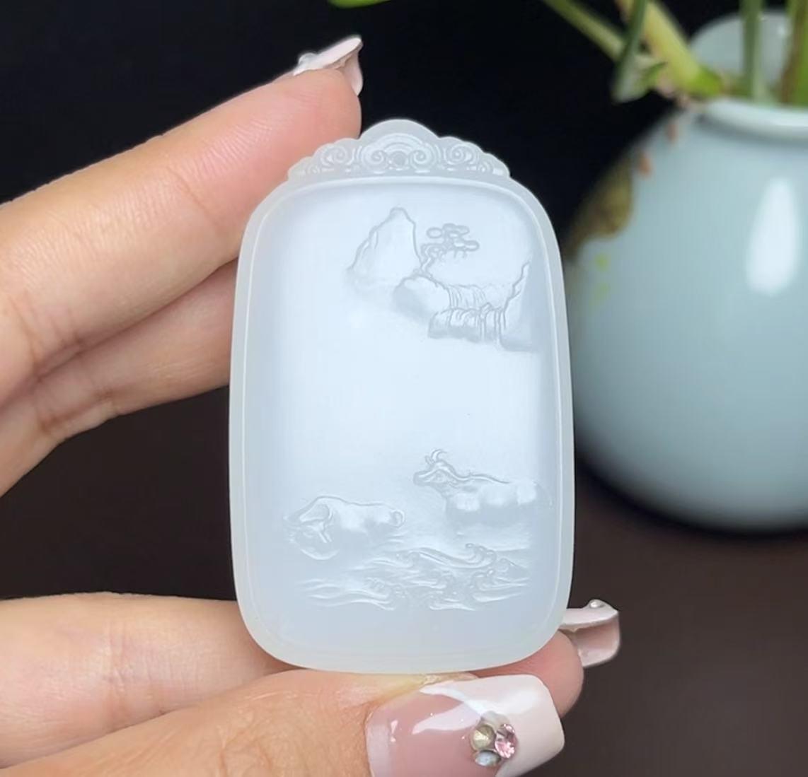 和田羊脂玉扭转乾坤山水牌（39.2g）