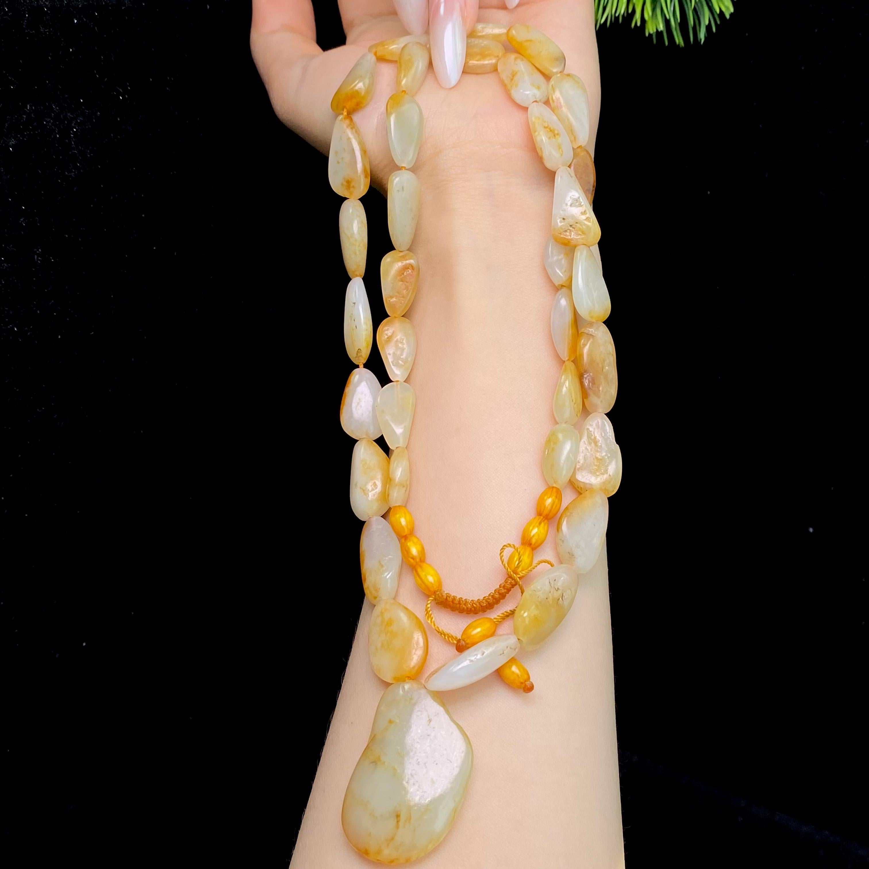 和田玉洒金皮籽料项链（75.4g）