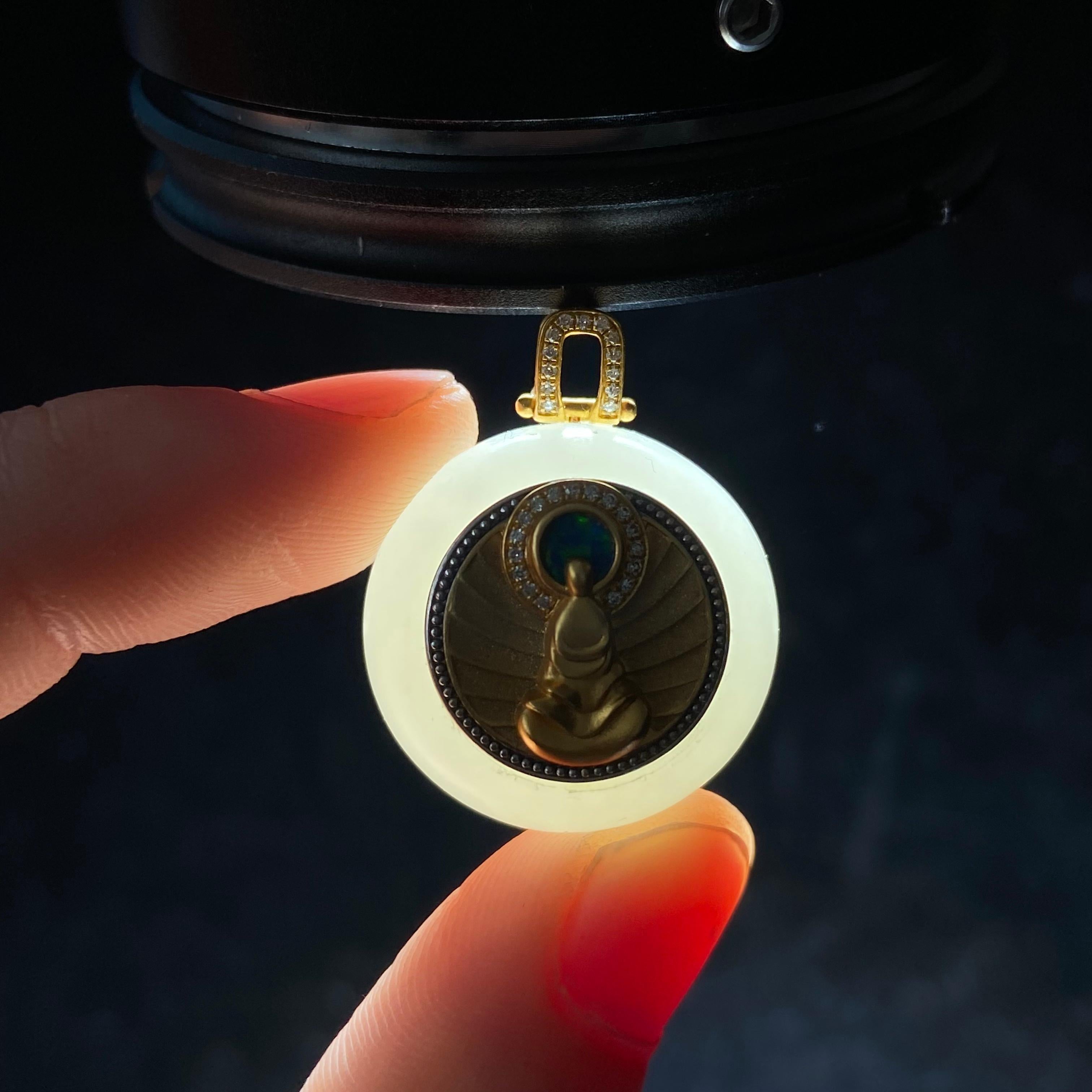 和田玉18K镶金白玉钻石吊坠01002072（14.5g）