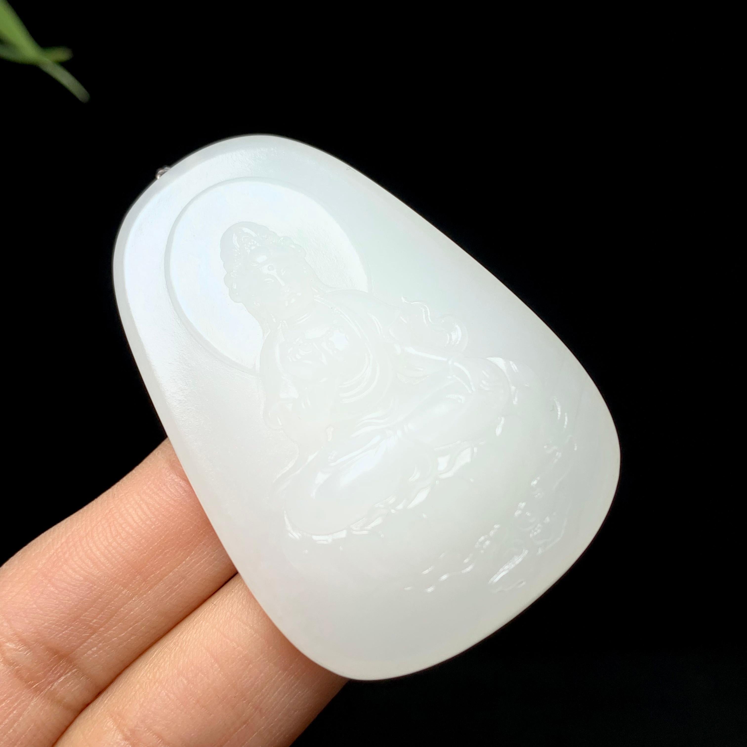 精品和田羊脂白玉观音挂件（43.6g）