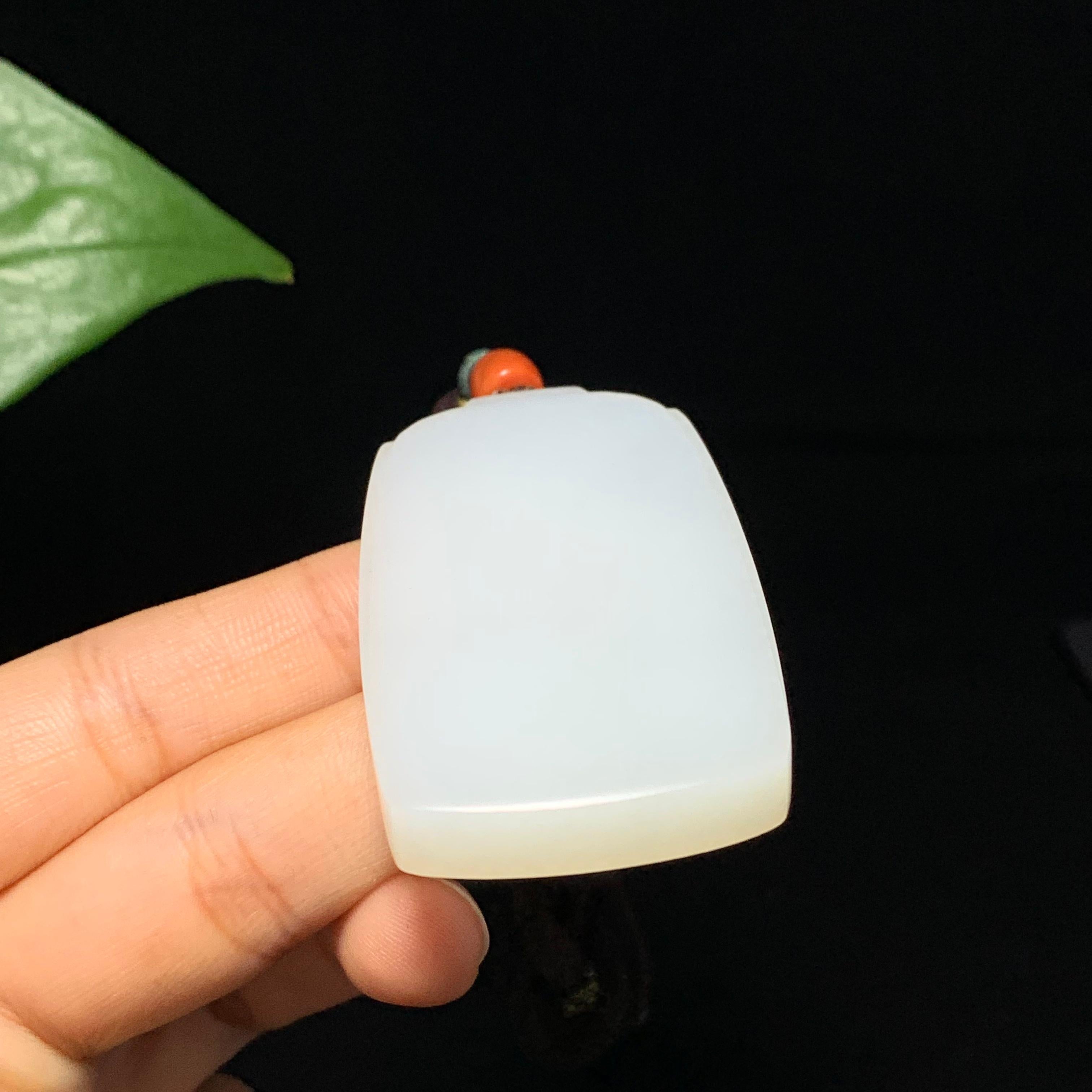 和田山料羊脂白玉无事牌挂件（37.0g）