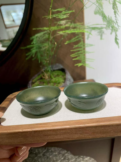 和田玉青玉茶杯【一对】（33.3g）
