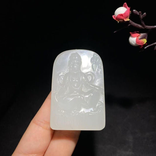 和田冰底白玉观音挂件（61.9g）
