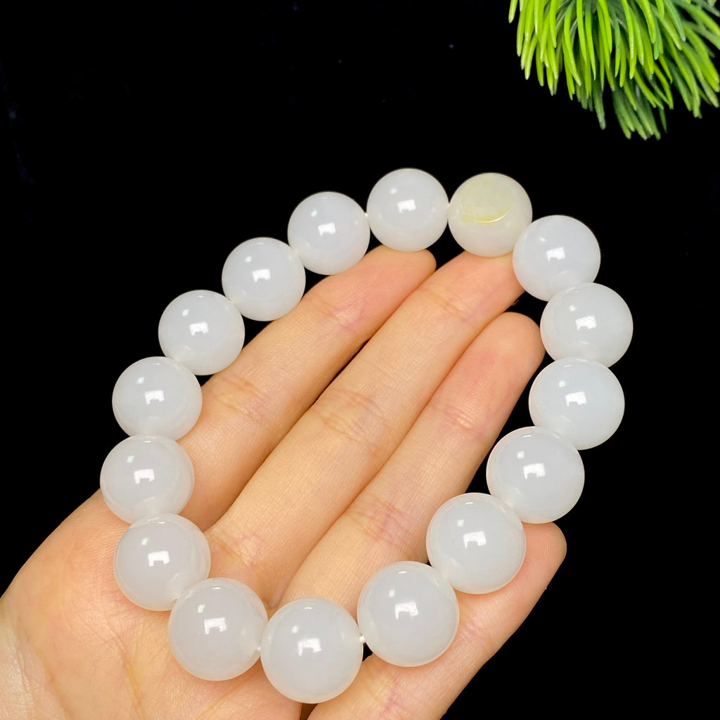 和田玉籽料白玉圆珠手串（67.3g）
