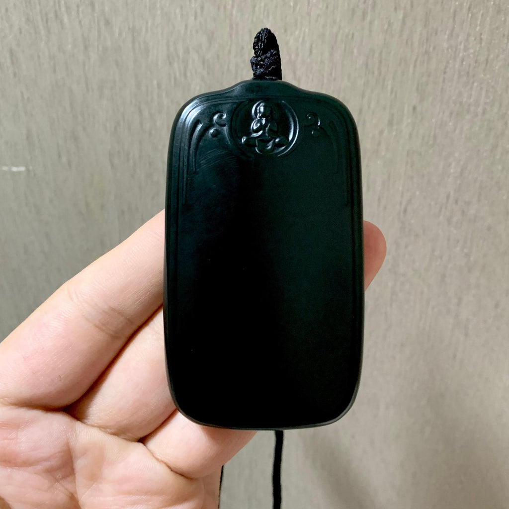 和田玉塔青一细悟道无事牌（81.5g）