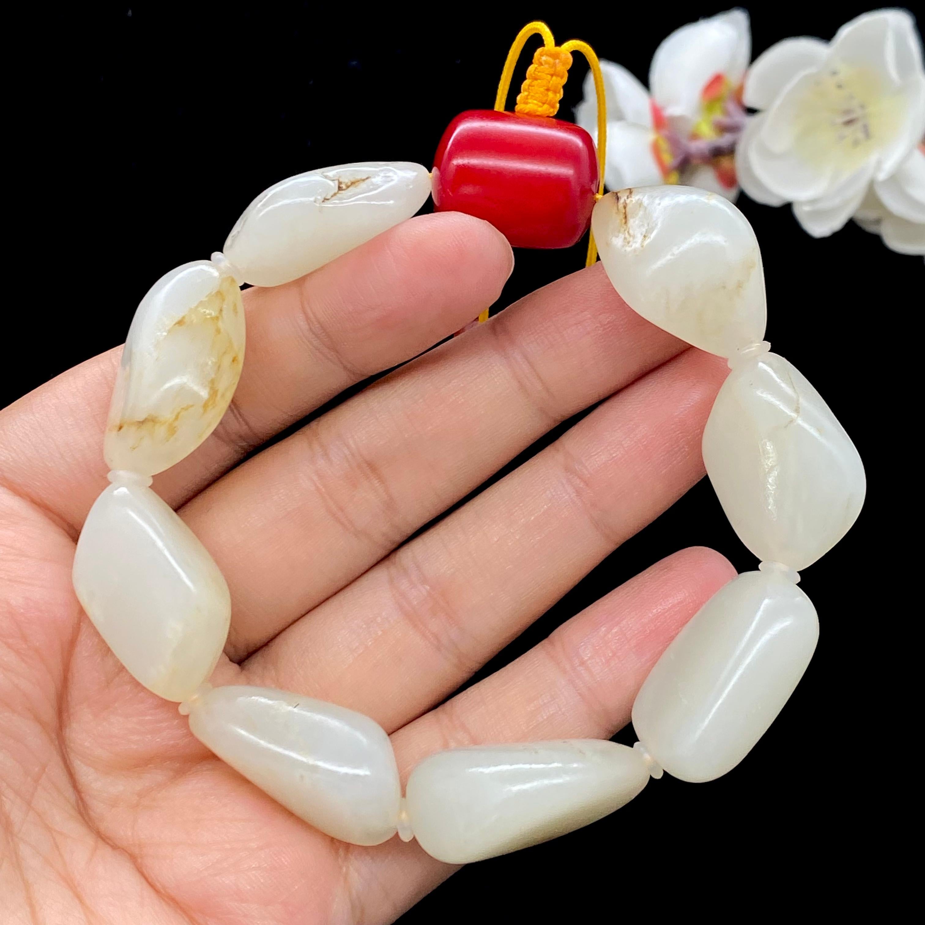 和田玉白玉带洒金皮籽料【精品手串】（66.2g）