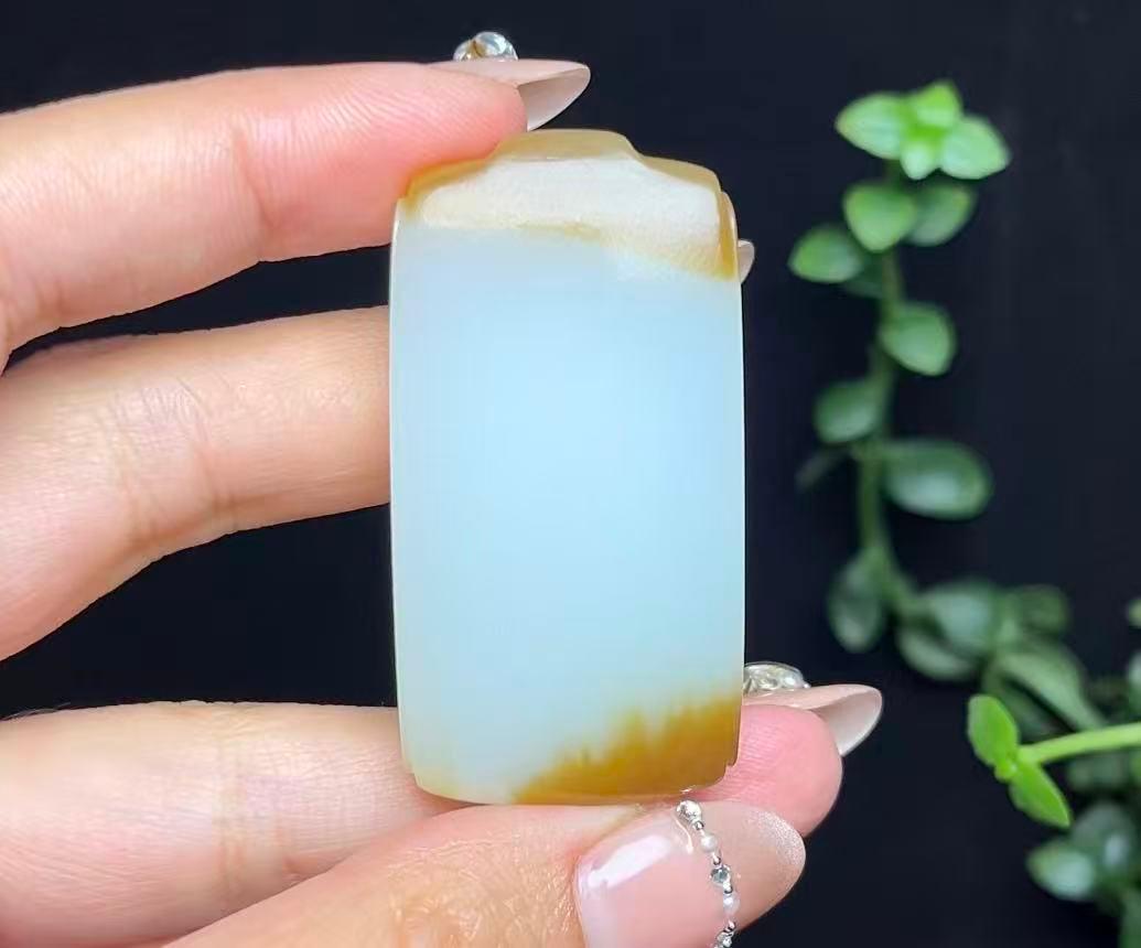 和田玉天地糖白羊脂玉平安无事牌（31.5g）