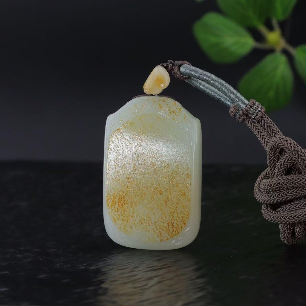 和田玉白玉洒金皮无事牌挂件（70.8g）