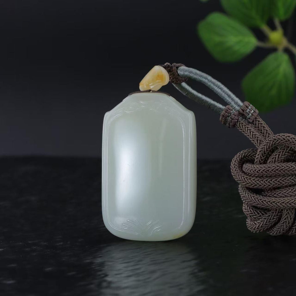 和田玉白玉洒金皮无事牌挂件（70.8g）
