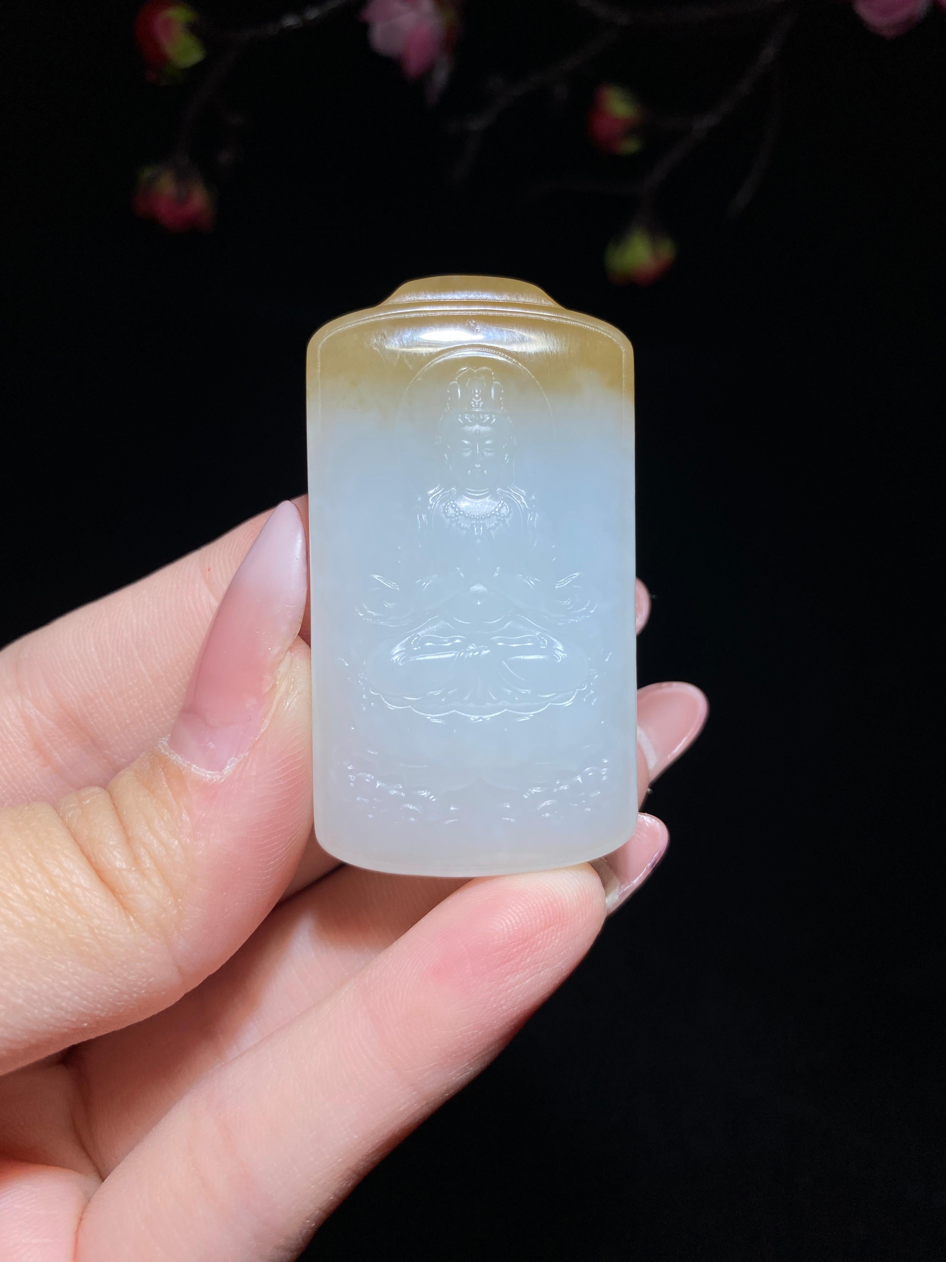 和田玉山料糖白玉观音挂件（31.7g）