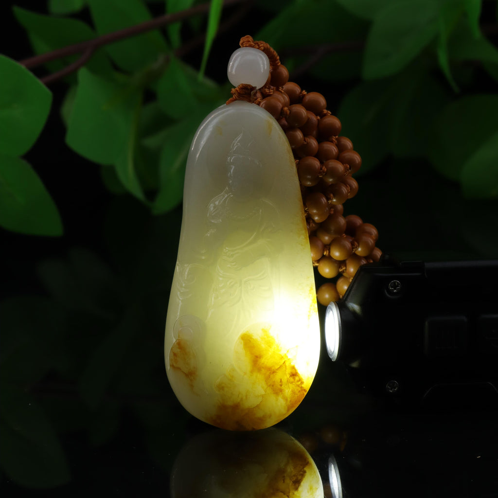 和田玉洒金皮籽料观音挂坠（50.8g）