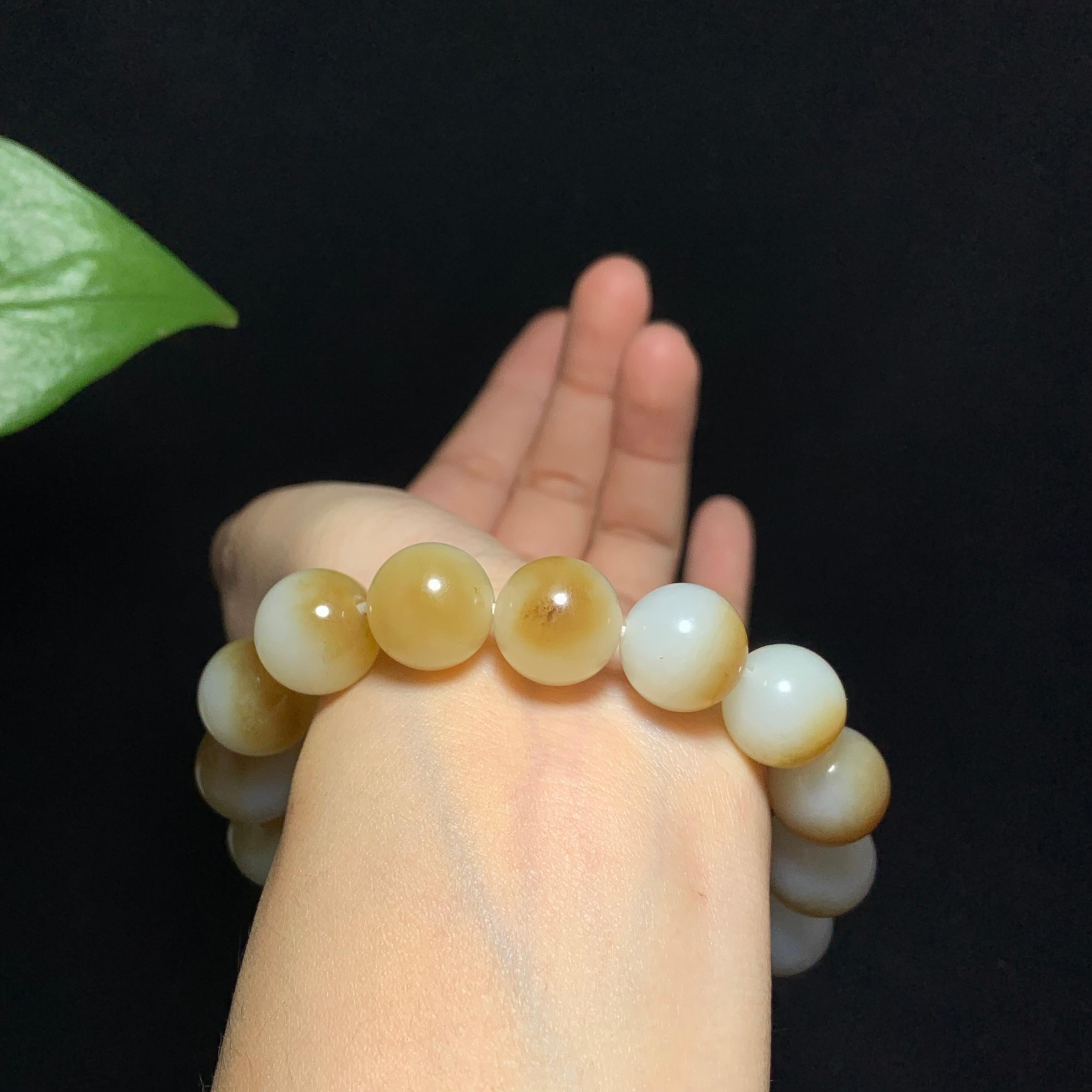 收藏级新疆且末糖白玉聚宝盆手串（68.2g）