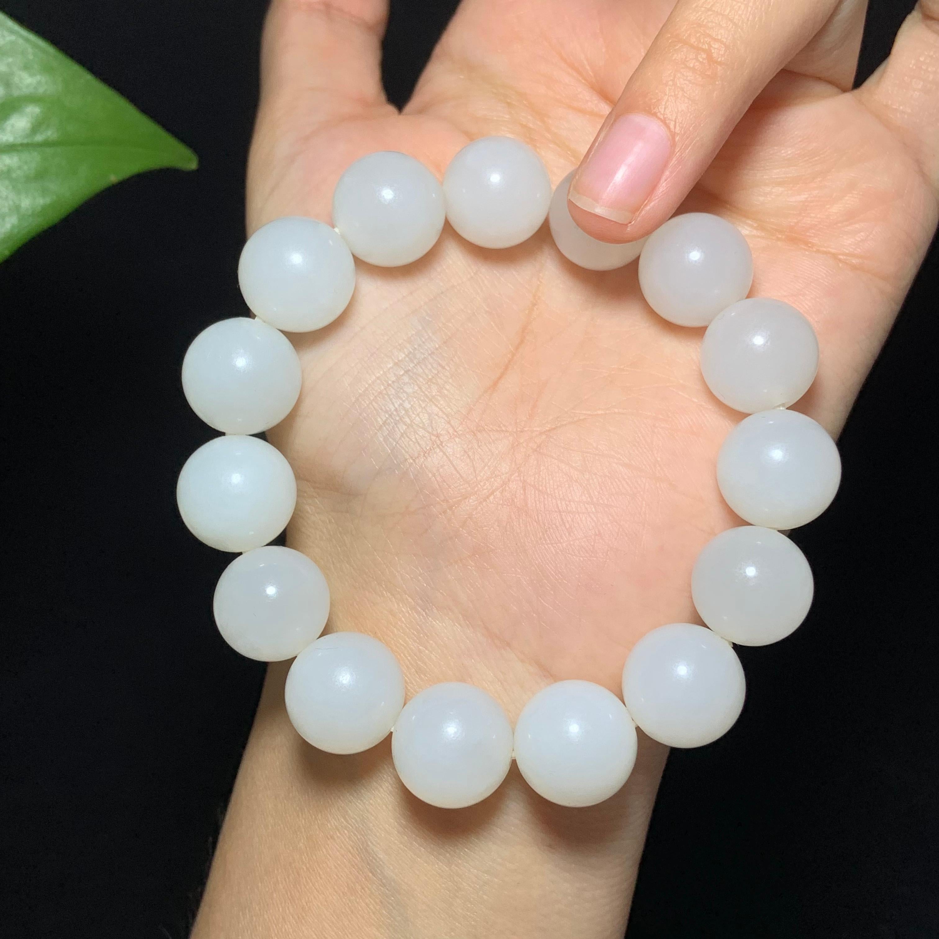 高品质和田山料白玉圆珠手串（65.5g）