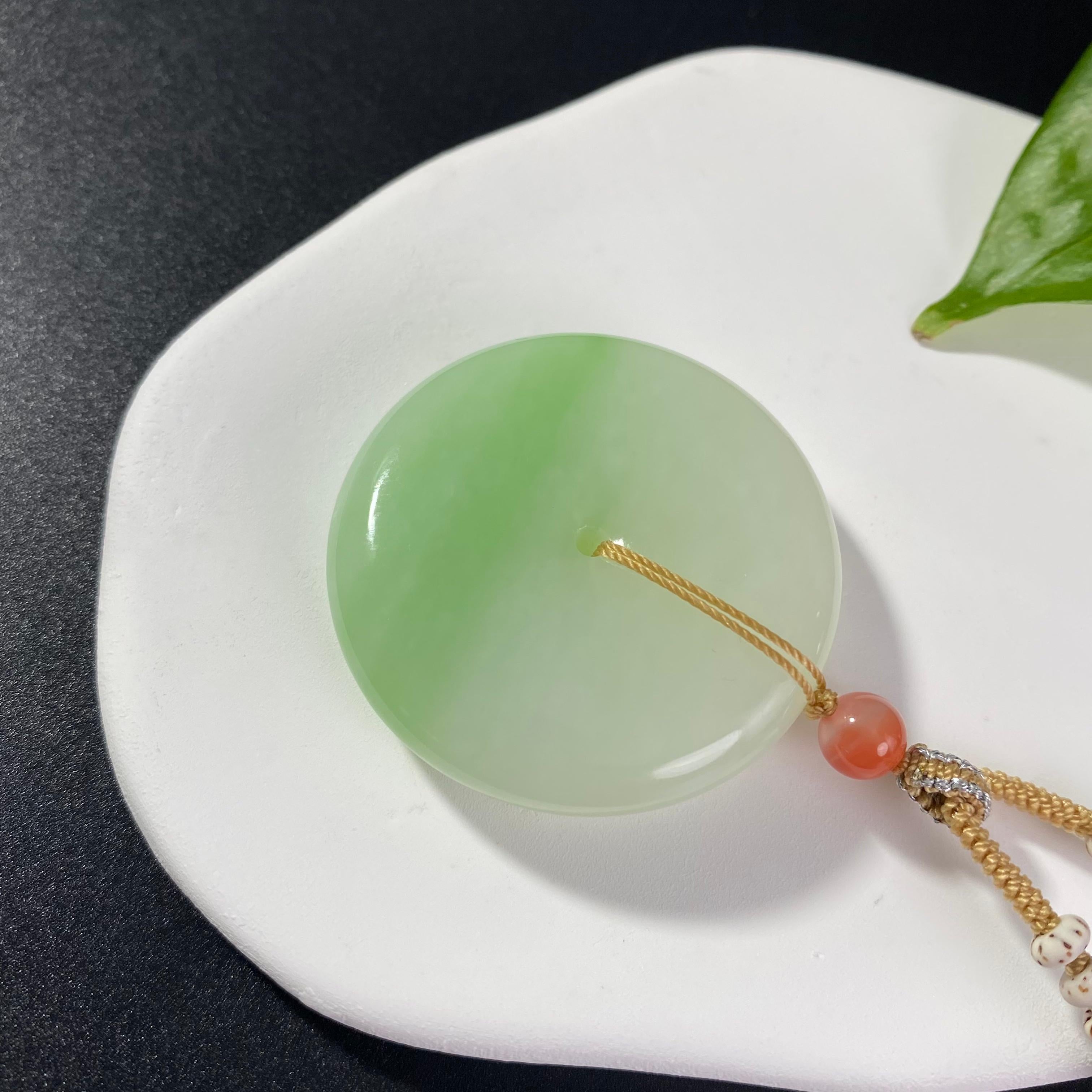 和田玉白玉带翠平安扣2607190025（33.5g）