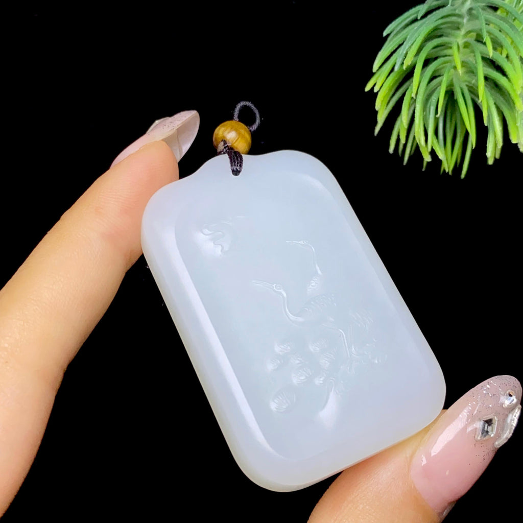 和田玉白玉松鹤延年玉牌（37.3g）