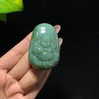 和田山料碧玉粉青猫眼佛公挂件（58.6g）