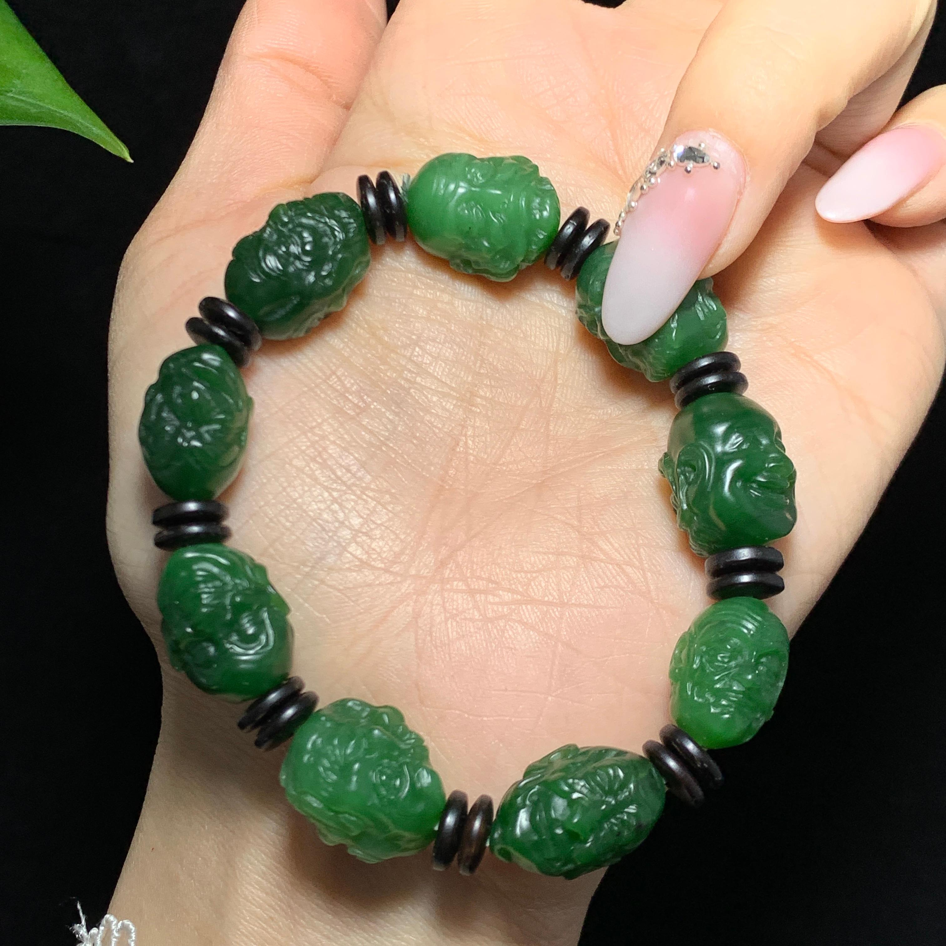 和田山料碧玉菠菜绿十八罗汉手串（40.0g）