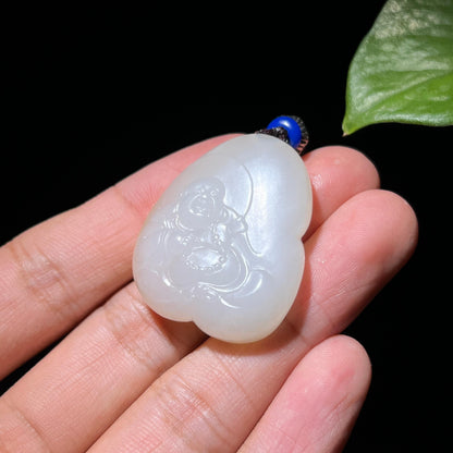 和田玉籽料洒金皮佛公挂件（17.7g）