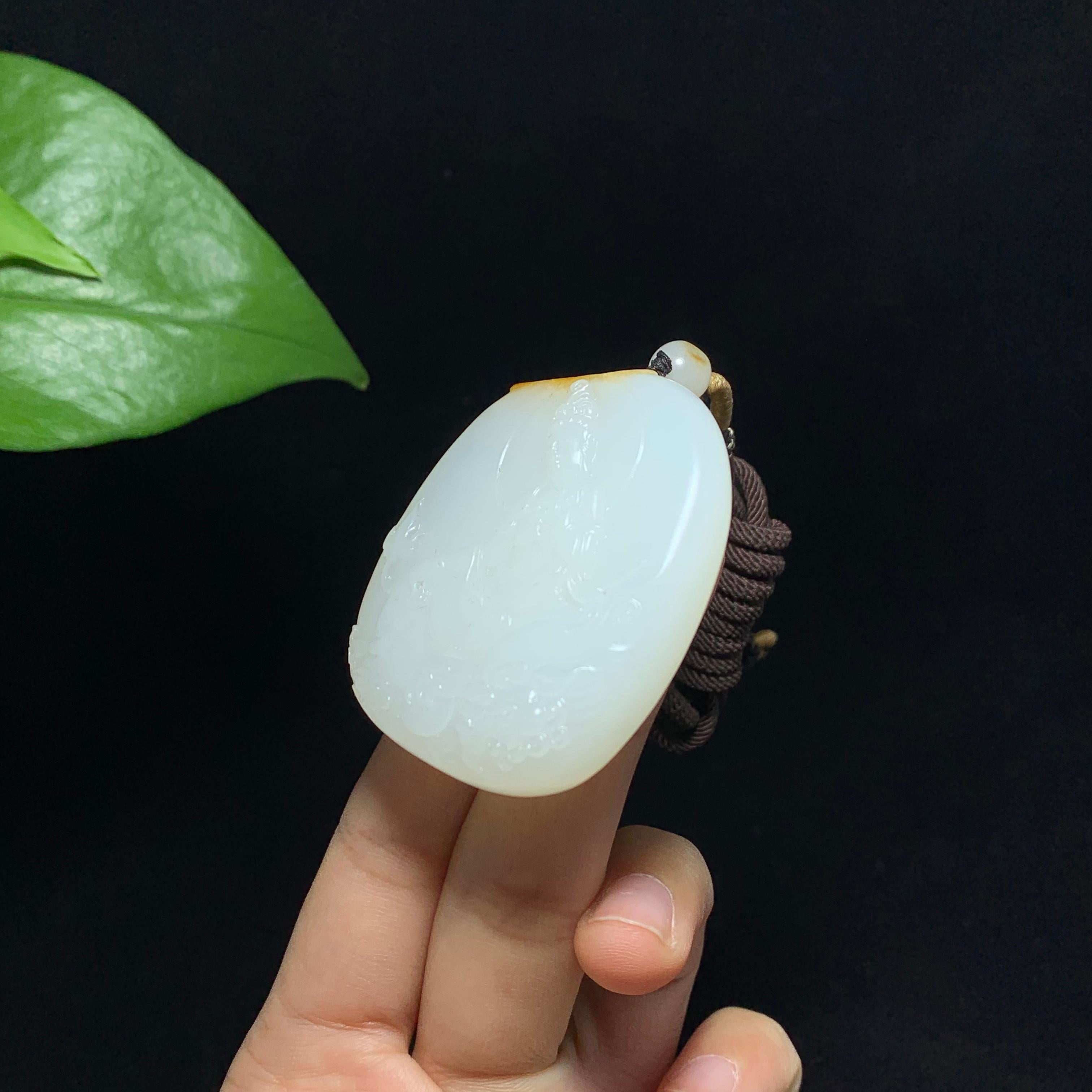 珍藏品和田籽料洒金皮白玉文殊菩萨挂件（51.0g）