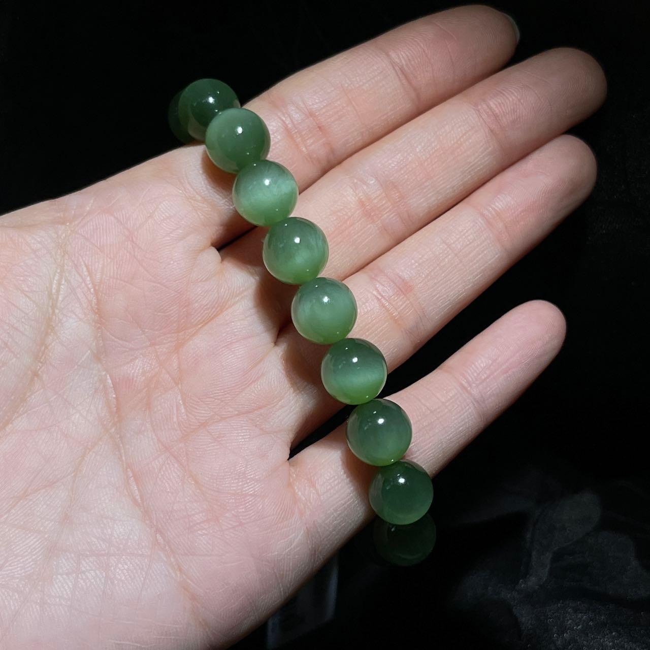 和田玉碧玉猫眼手串（29.6g）