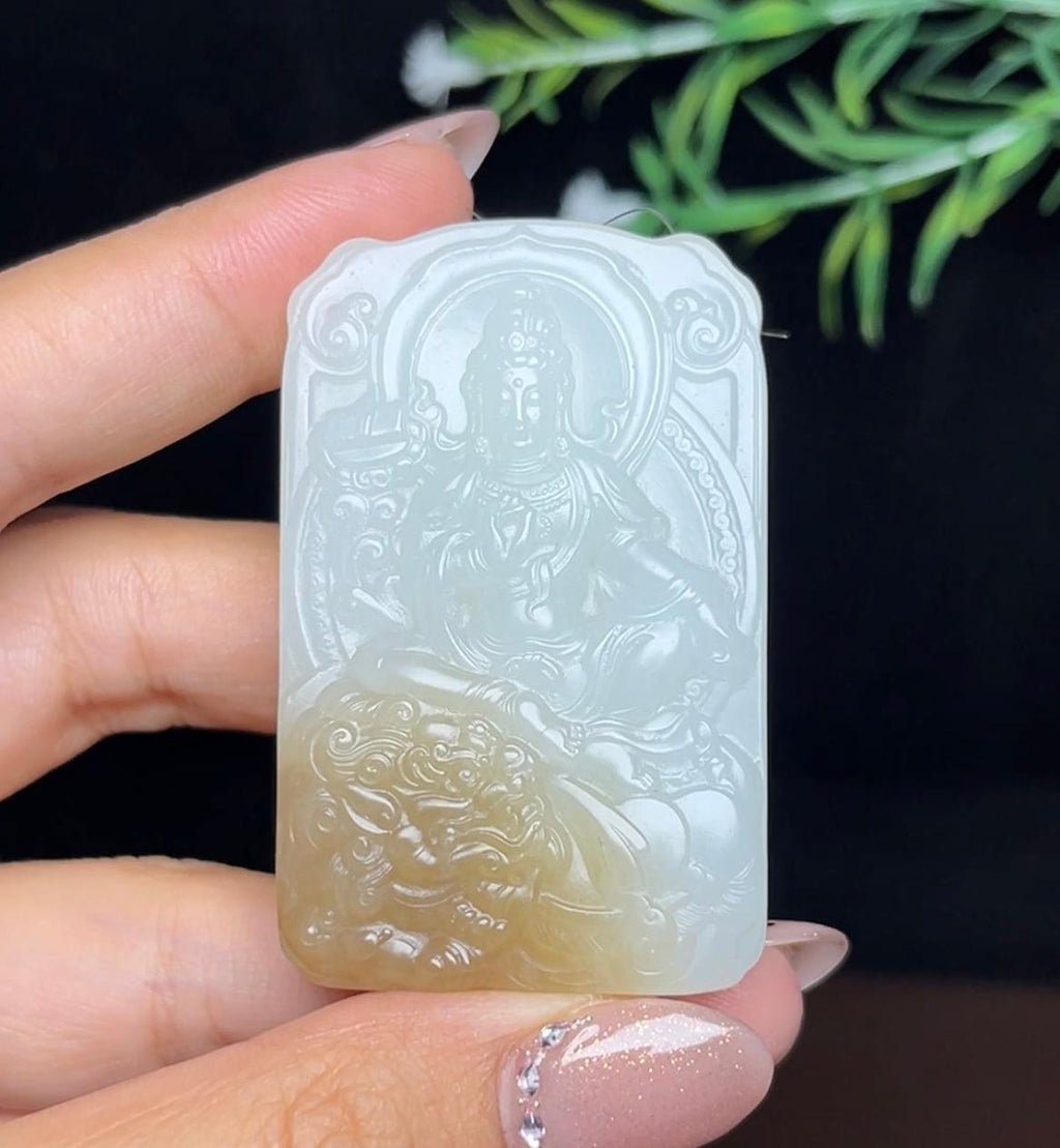 和田玉糖白文殊菩萨（44.8g）