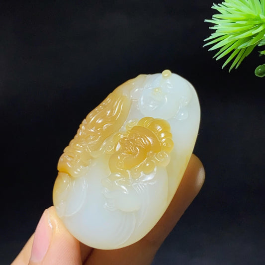 和田玉糖白财神挂件（32.6g）