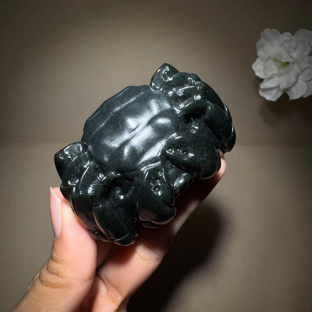 和田玉黑青手把件螃蟹（173.7g）
