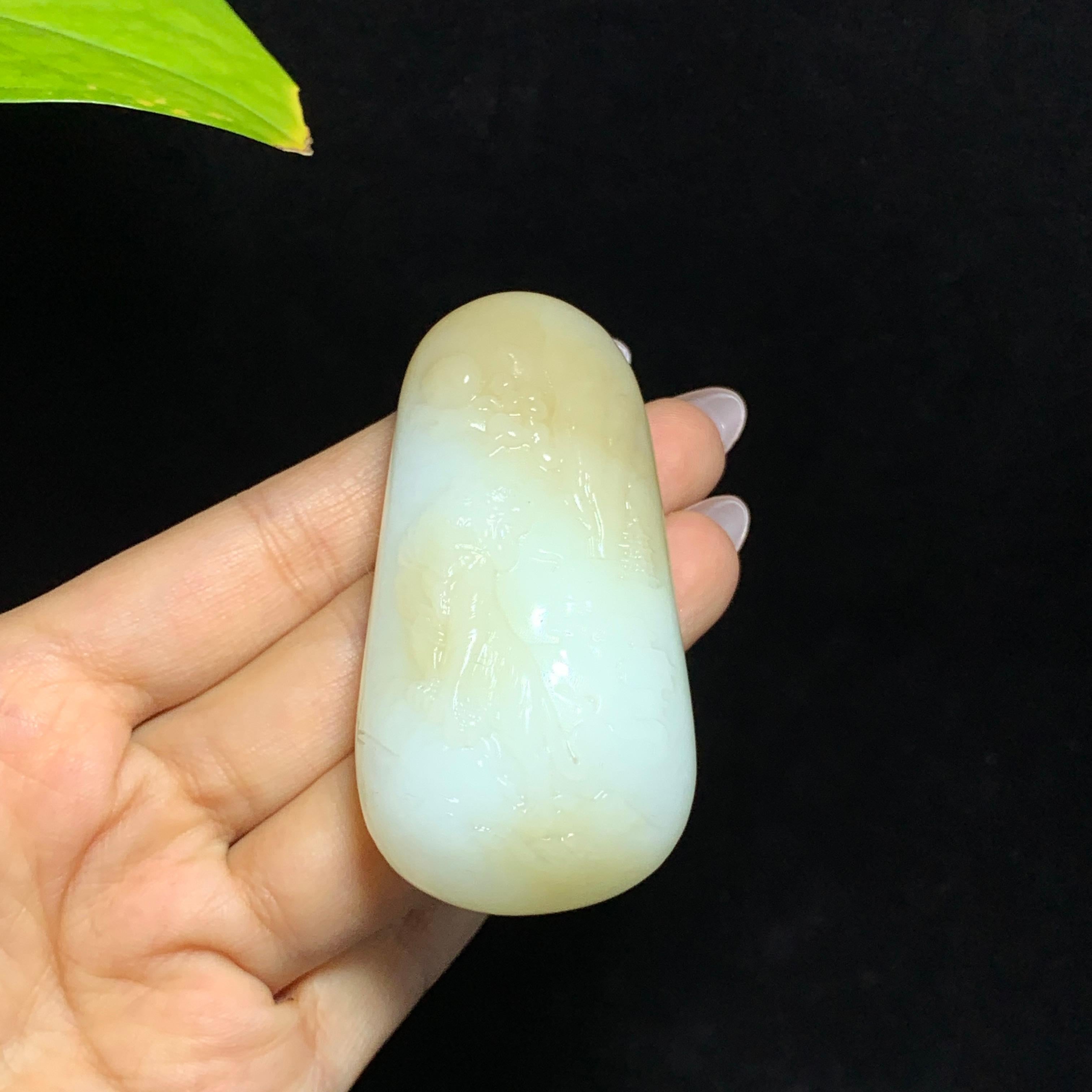 和田山料糖白玉上山虎手把件（100.0g）