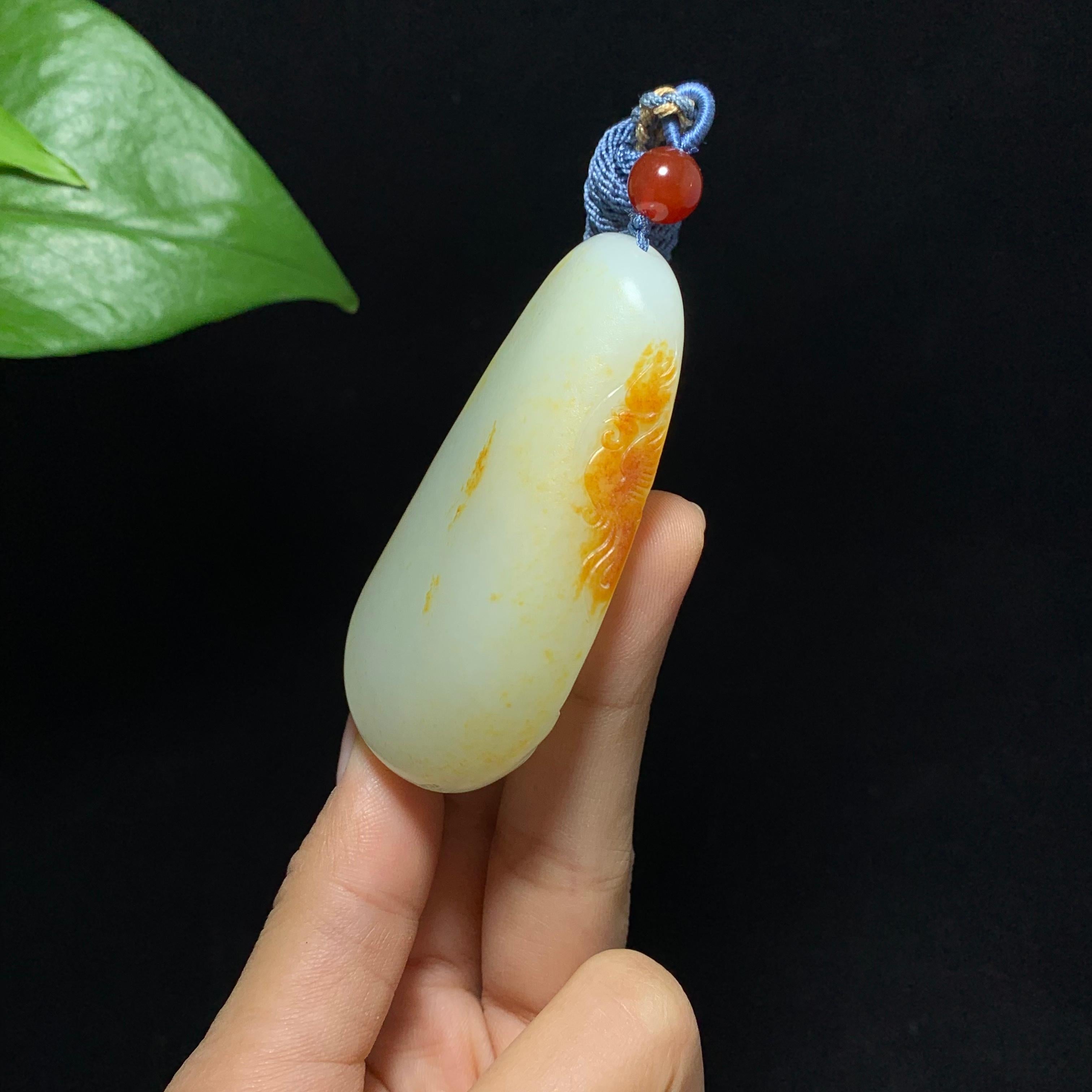 传承级和田籽料洒金皮白玉观音挂件（77.0g）