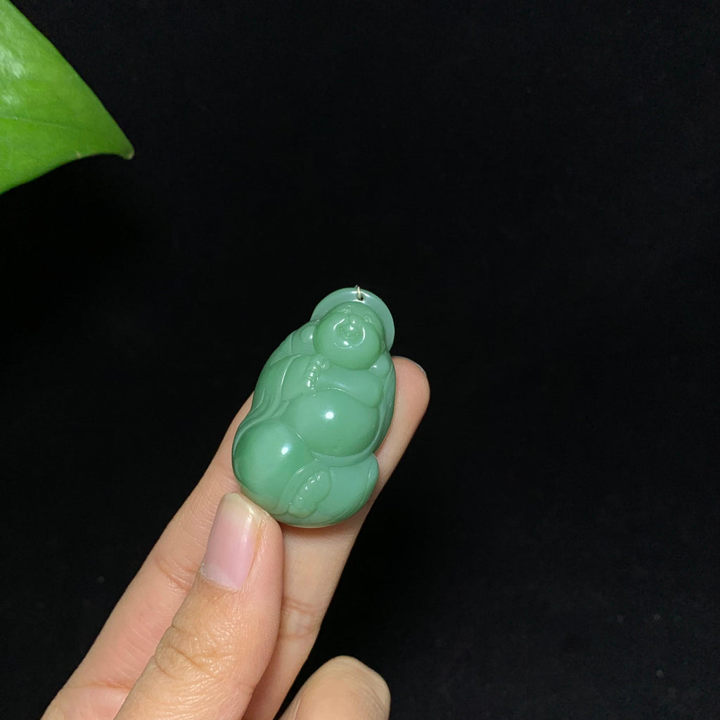 高品质碧玉粉青猫眼佛公挂件（19.3g）