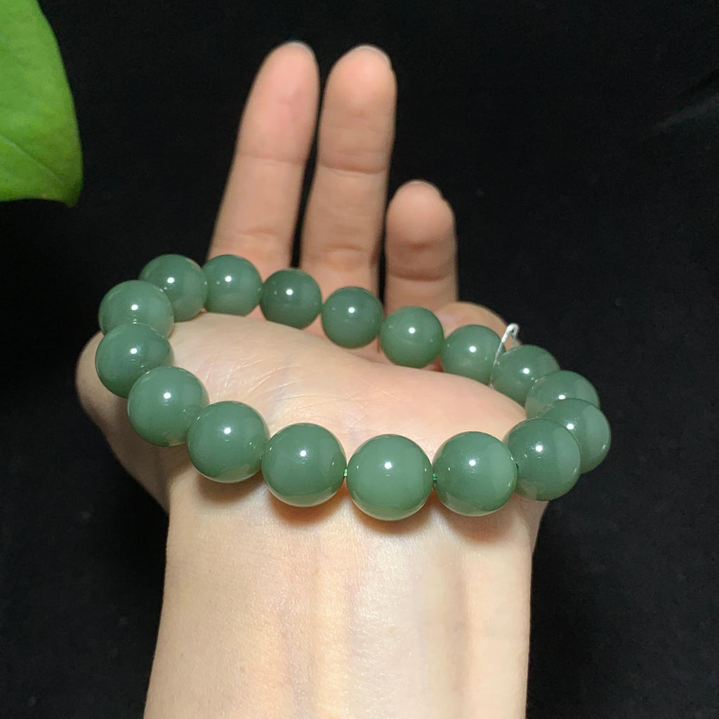 收藏级碧玉粉青微猫手串（47.5g）