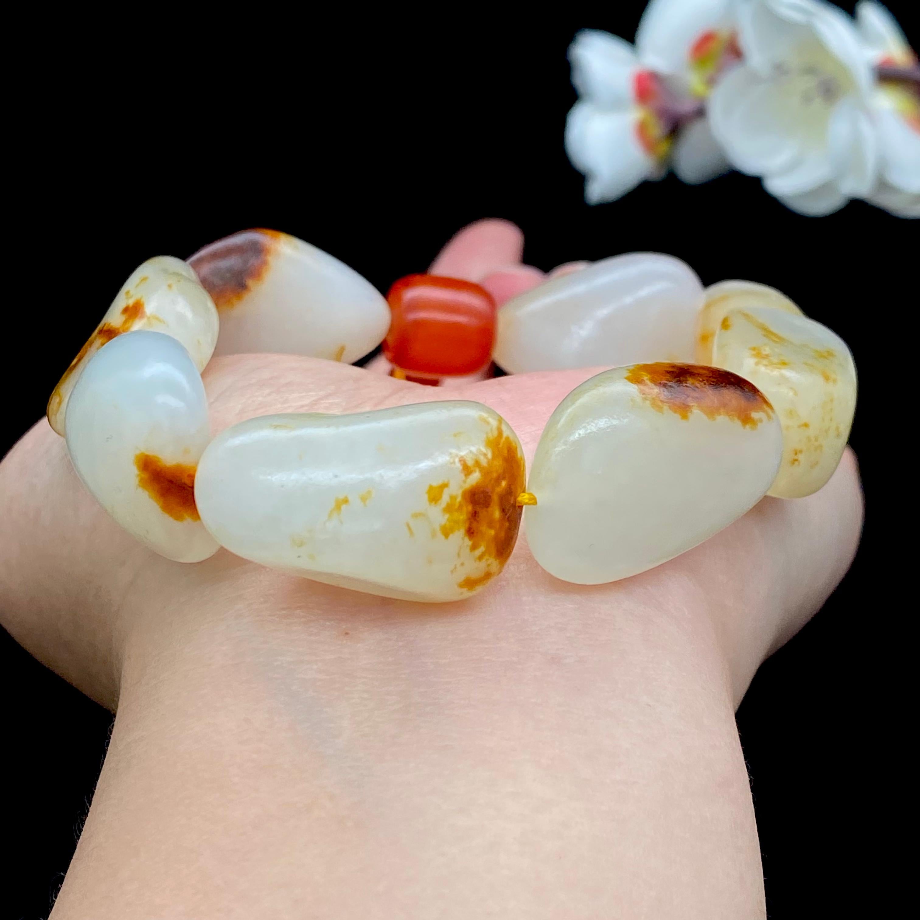 和田玉红皮籽料【精品手串】（78g）
