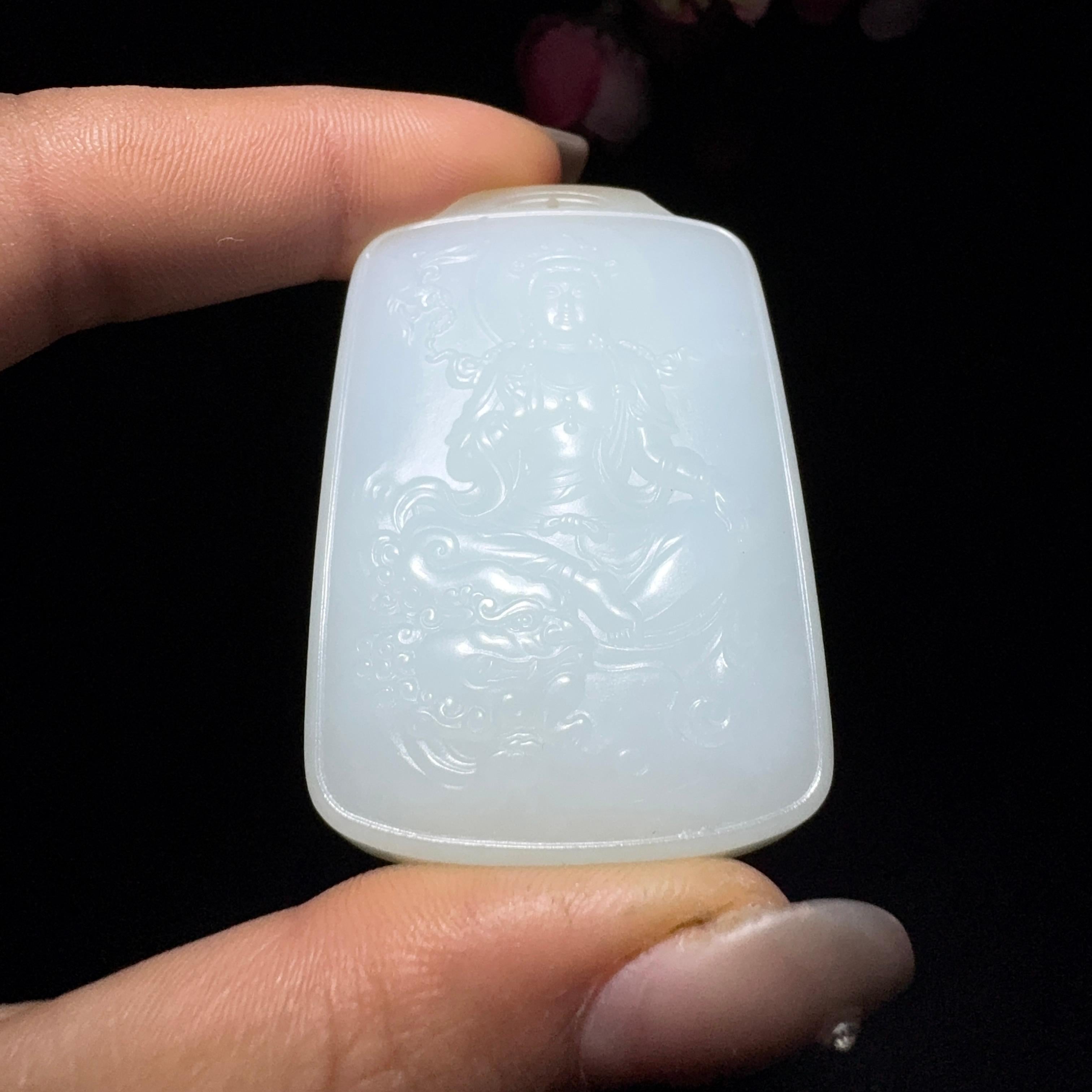 和田玉白玉挂件文殊菩萨（50.2g）