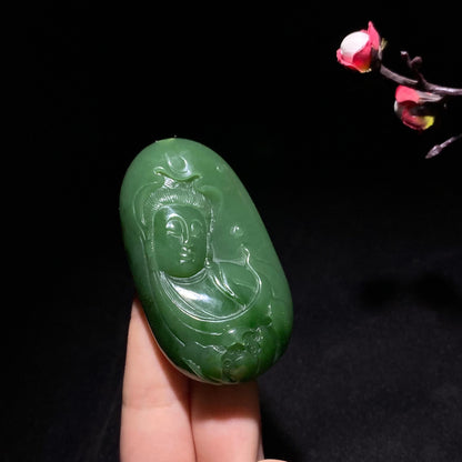 和田山料碧玉粉绿观音挂件（58.0g）