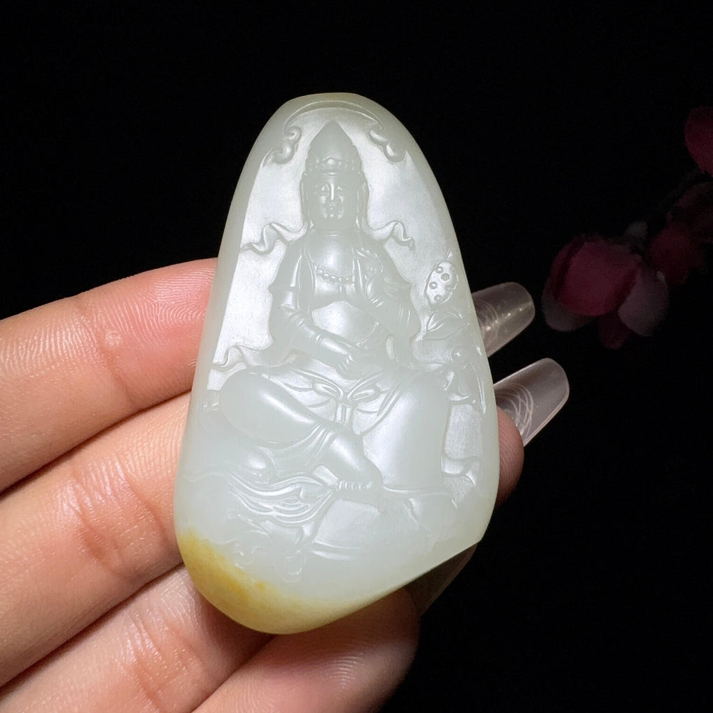 和田玉籽料莲花观音（39.1g）