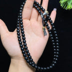 和田玉籽料黑青老型珠项链（71.9g）