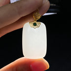 和田玉18k金羊脂白玉无事牌吊坠（11.5g）