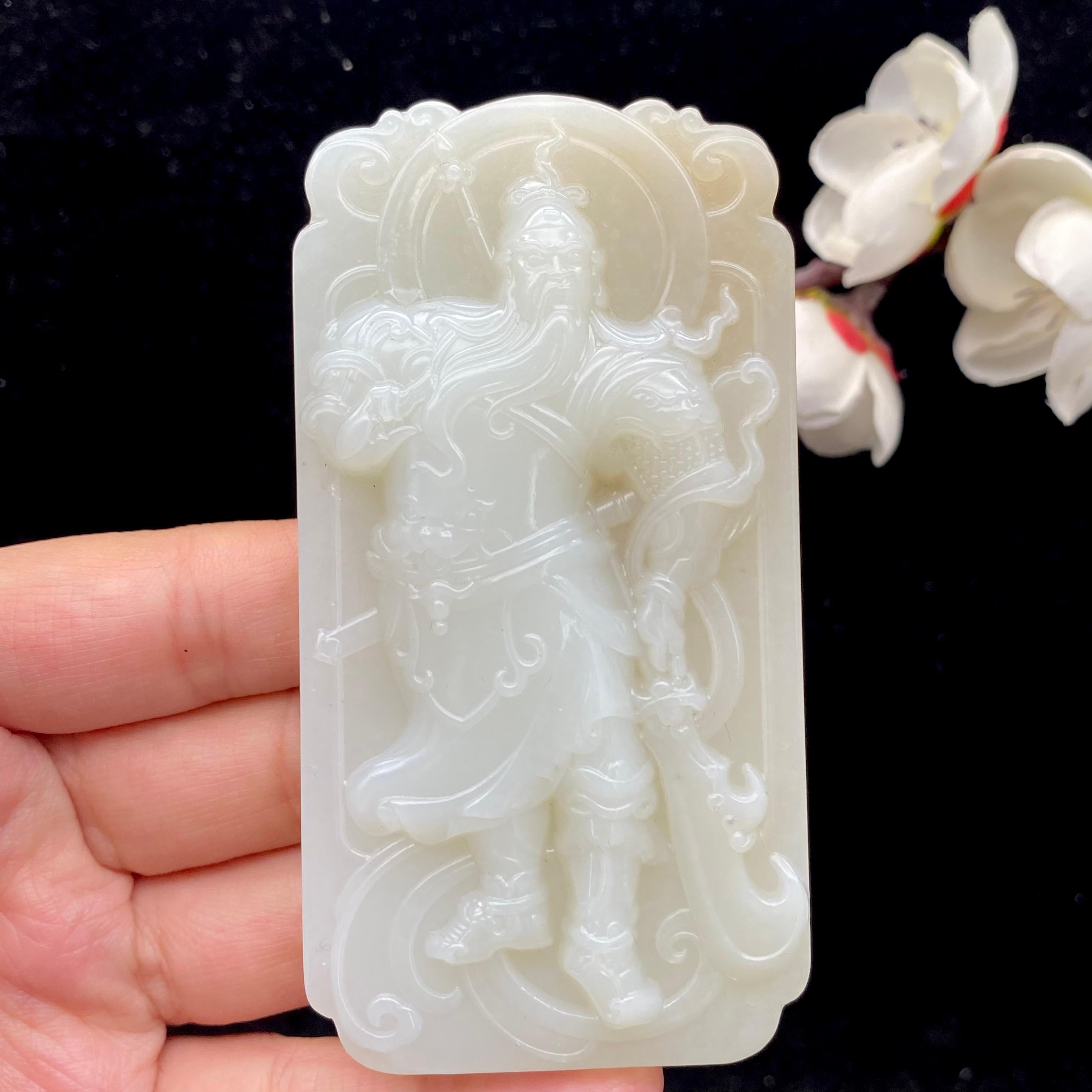 和田玉糖白【关公】手把件（130g）