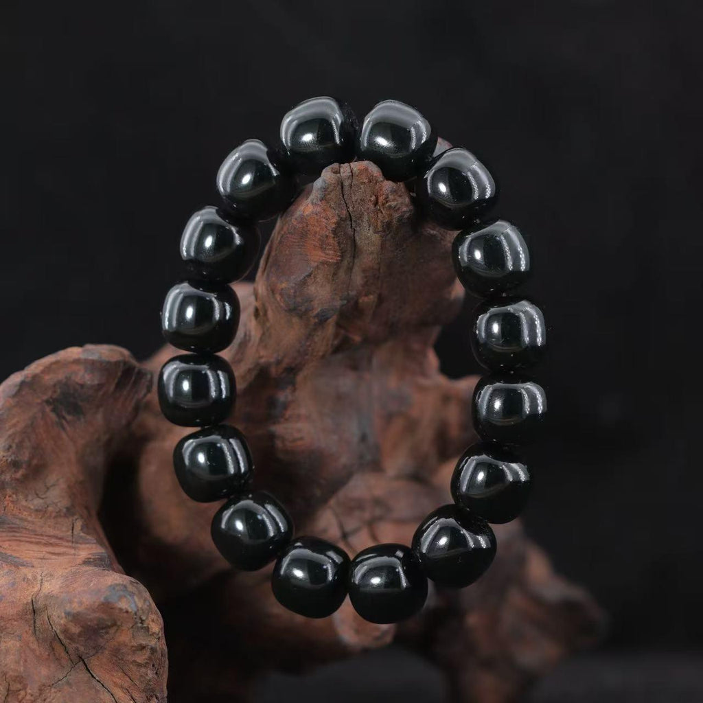 和田玉黑青桶珠手串（78.5g）